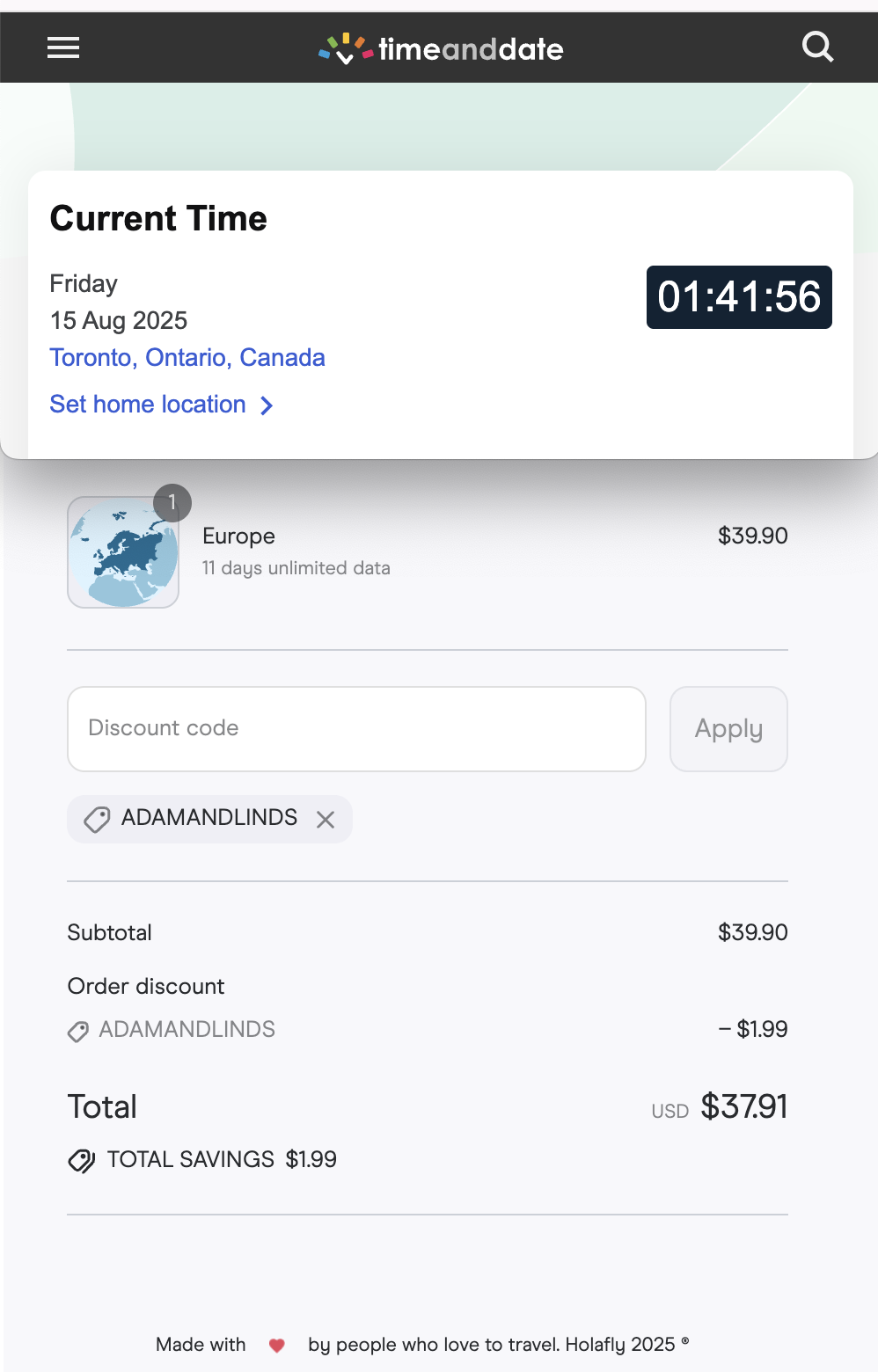 Proof that ADAMANDLINDS code works for Holafly
