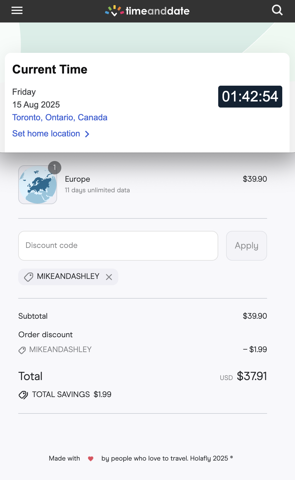 Proof that MIKEANDASHLEY code works for Holafly