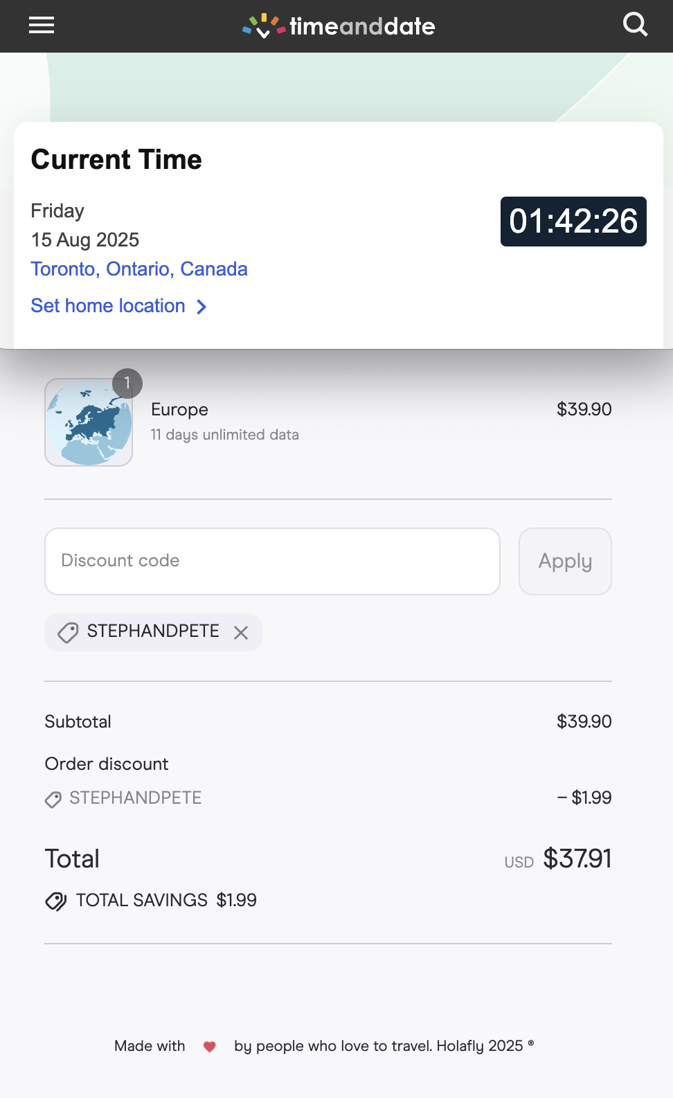 Proof that STEPHANDPETE code works for Holafly