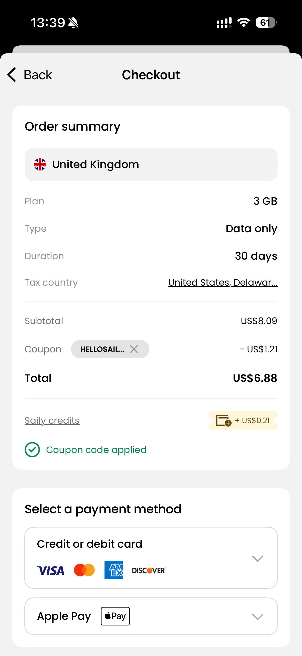 Proof that HELLOSAILY code works for Saily