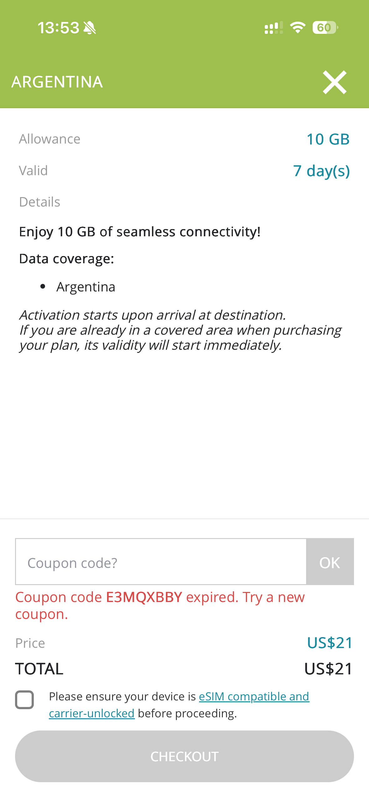 Proof that E3MQXBBY code doesn't work for Ubigi