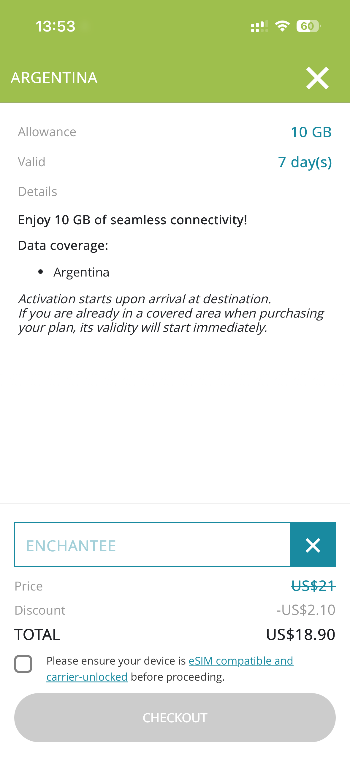 Proof that ENCHANTEE code works for Ubigi