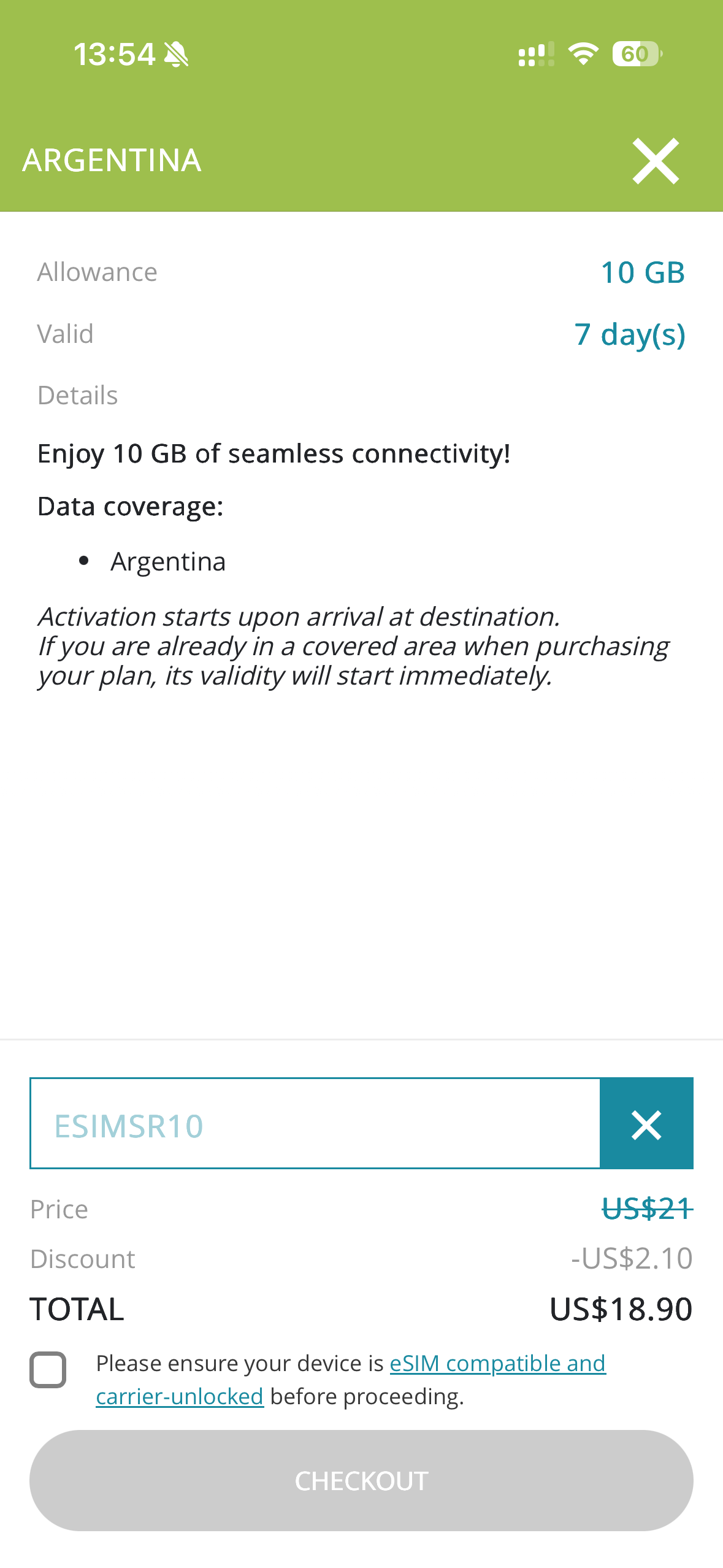 Proof that ESIMSR10 code works for Ubigi